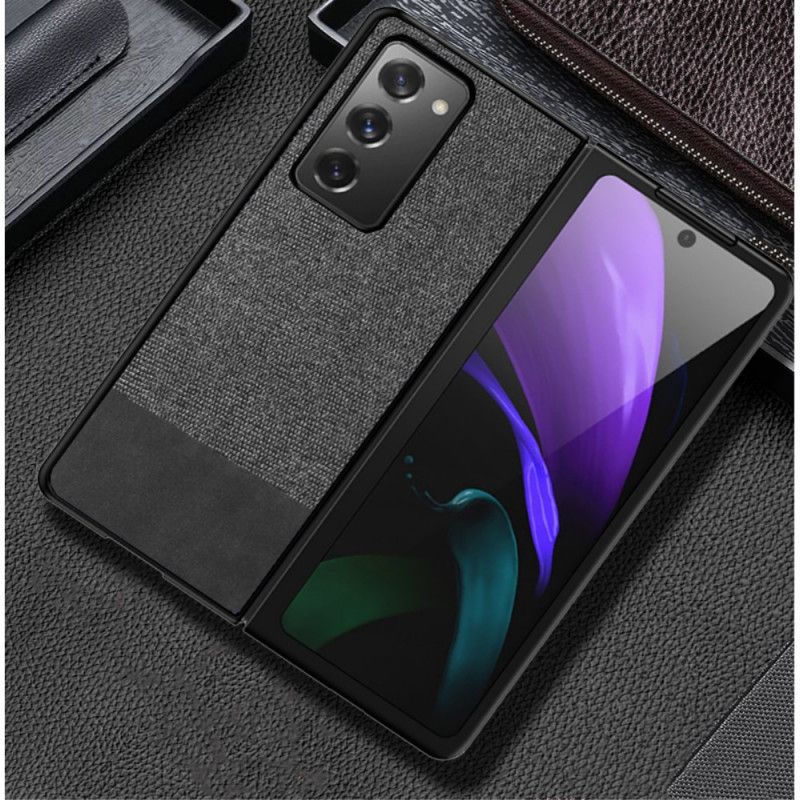 Etui Samsung Galaxy Z Fold 2 Szary Czarny Imitacja Skóry I Tkaniny Etui Ochronne