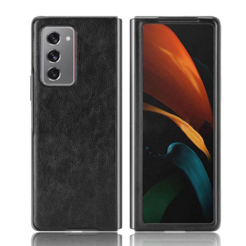 Etui Samsung Galaxy Z Fold 2 Szary Czarny Imitacja Skóry Liczi Etui Ochronne