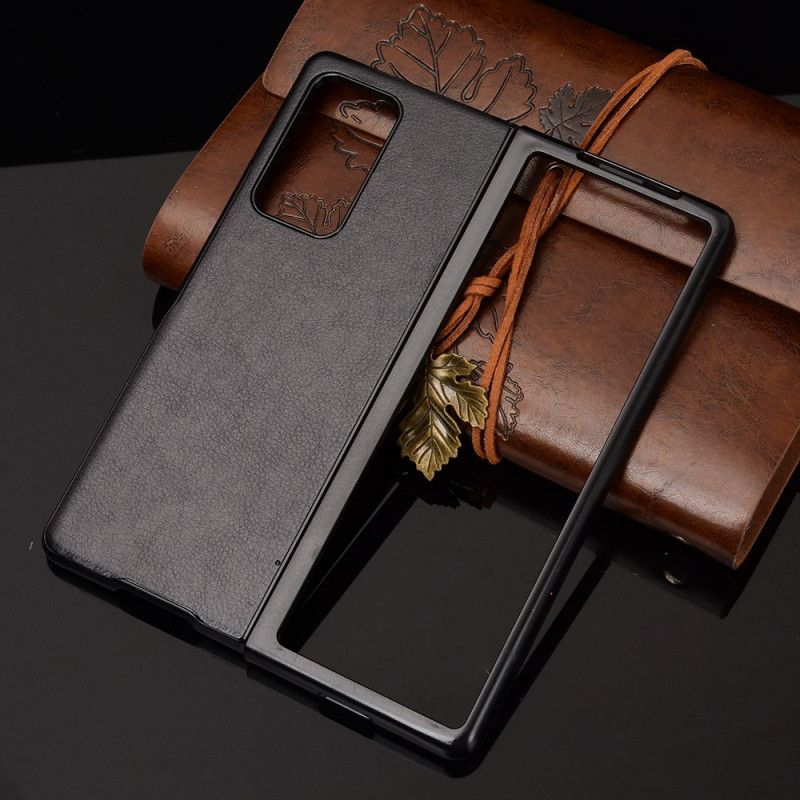 Etui Samsung Galaxy Z Fold 2 Szary Czarny Imitacja Skóry Liczi Etui Ochronne