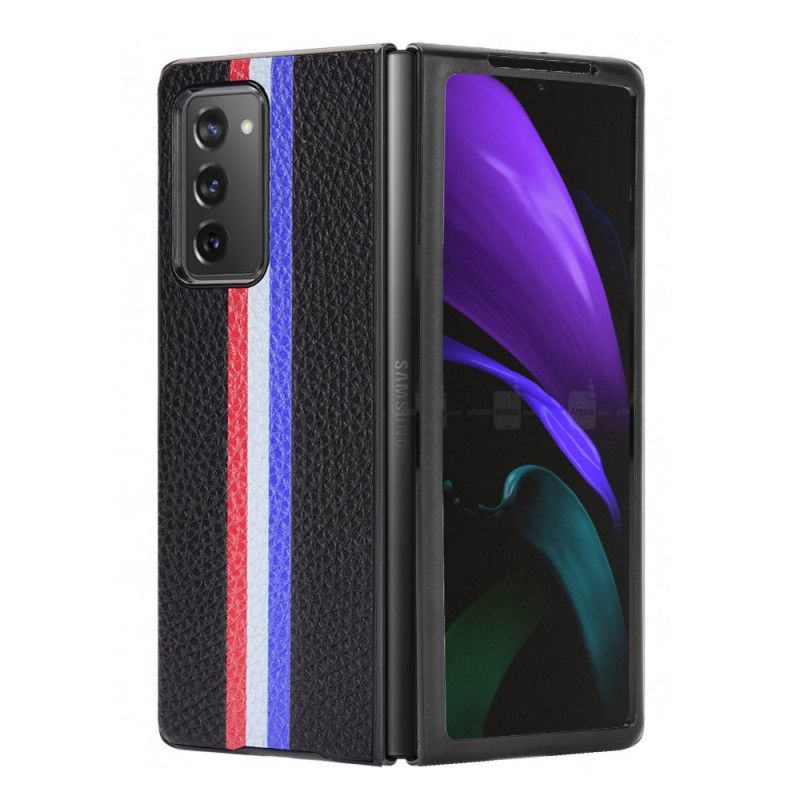 Etui Samsung Galaxy Z Fold 2 Szary Czarny Tricolorowa Imitacja Skóry Liczi