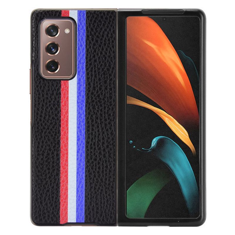 Etui Samsung Galaxy Z Fold 2 Szary Czarny Tricolorowa Imitacja Skóry Liczi