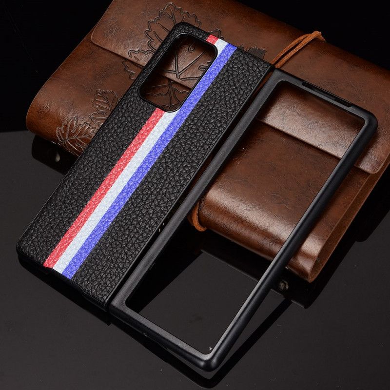 Etui Samsung Galaxy Z Fold 2 Szary Czarny Tricolorowa Imitacja Skóry Liczi