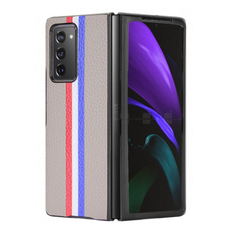 Etui Samsung Galaxy Z Fold 2 Szary Czarny Tricolorowa Imitacja Skóry Liczi