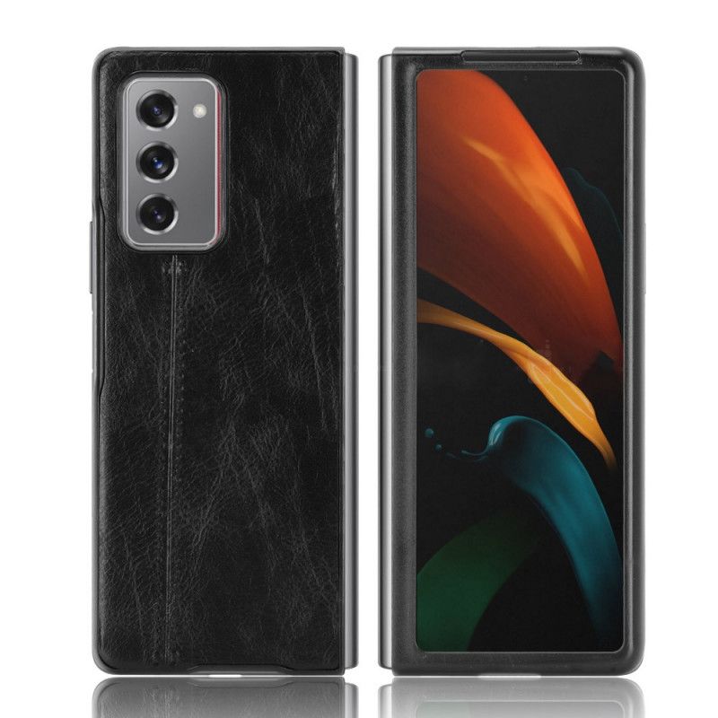 Futerały Samsung Galaxy Z Fold 2 Czerwony Czarny Efekt Szytej Skóry