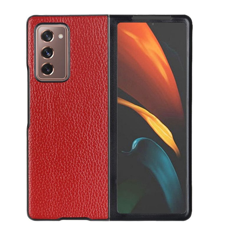 Futerały Samsung Galaxy Z Fold 2 Czerwony Czarny Etui na Telefon Prawdziwa Teksturowana Skóra Liczi