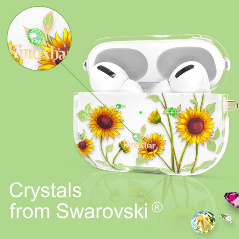 Etui AirPods Pro Biały Świecące Kwiaty Swarovski Kingxbar