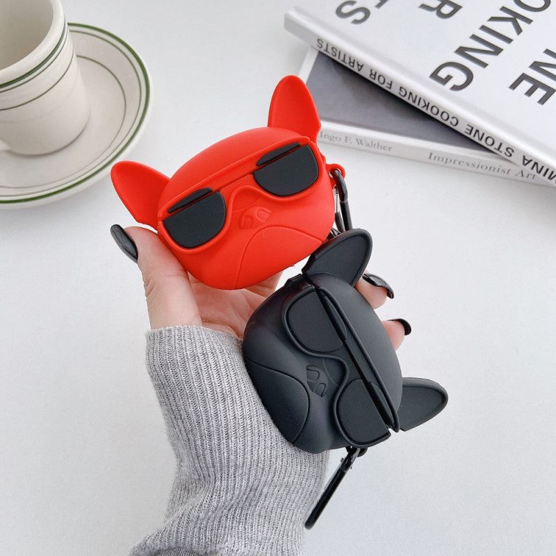 Etui AirPods Pro Czerwony Czarny 3D Pies Z Obrączką