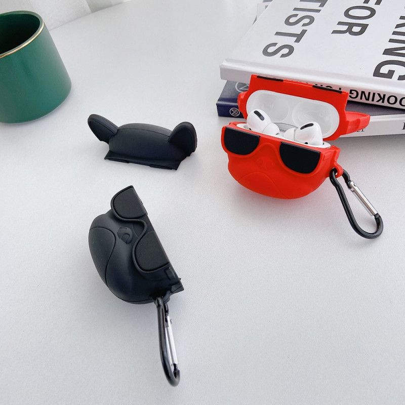 Etui AirPods Pro Czerwony Czarny 3D Pies Z Obrączką