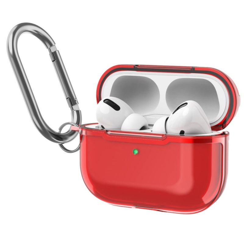 Etui AirPods Pro Czerwony Szary Metalowa Konstrukcja Z Karabińczykiem