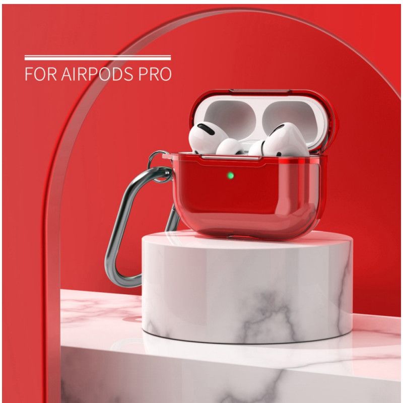 Etui AirPods Pro Czerwony Szary Metalowa Konstrukcja Z Karabińczykiem