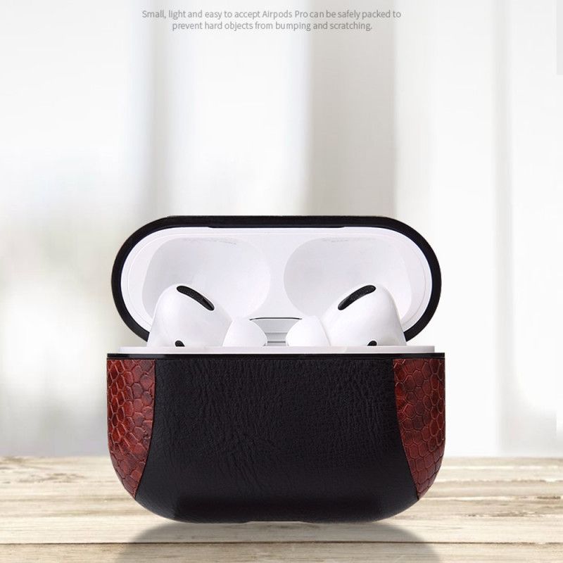 Etui AirPods Pro Szary Czarny Styl Skóry Węża Z Karabińczykiem