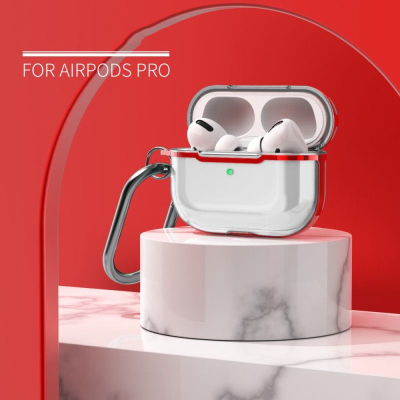 Futerały AirPods Pro Czerwony Szary Etui na Telefon Przezroczysta Metaliczna Konstrukcja Z Karabińczykiem