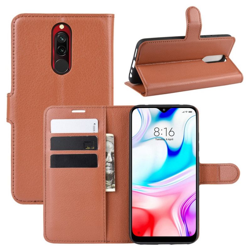 Etui Folio Xiaomi Redmi 8 Biały Czarny Klasyczna Sztuczna Skóra