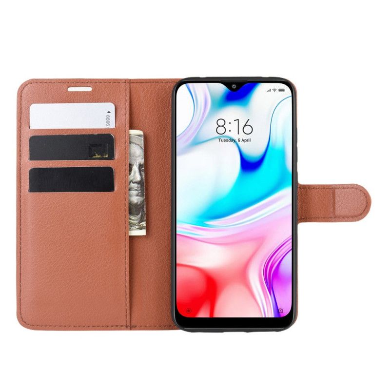 Etui Folio Xiaomi Redmi 8 Biały Czarny Klasyczna Sztuczna Skóra