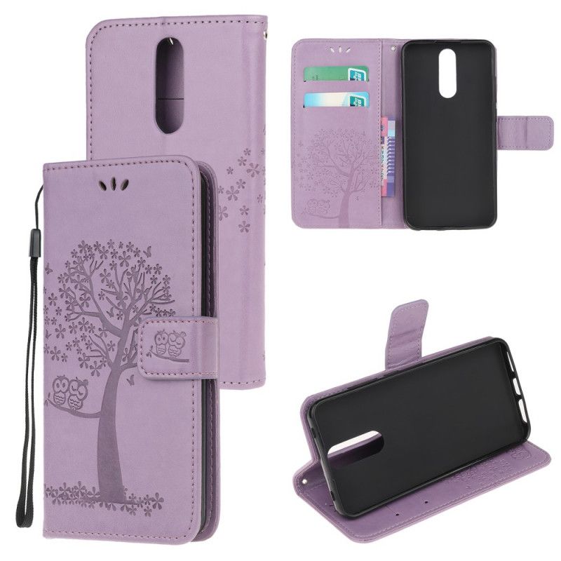 Etui Folio Xiaomi Redmi 8 Czerwony Szary Sowy Drzewne I Stringi