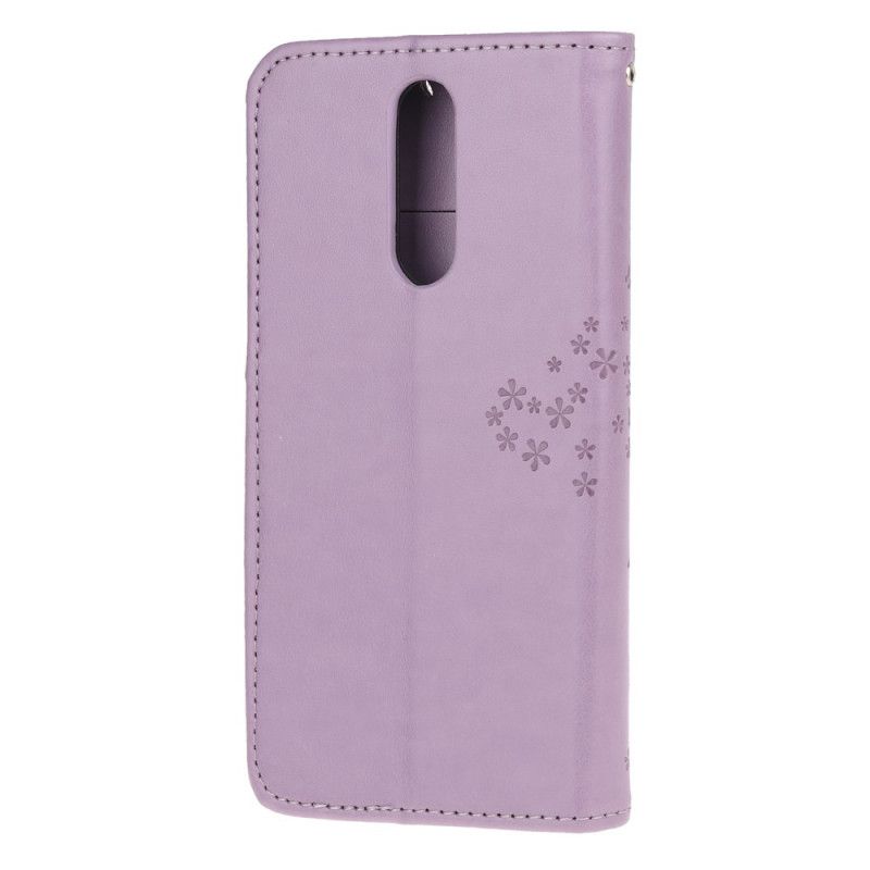 Etui Folio Xiaomi Redmi 8 Czerwony Szary Sowy Drzewne I Stringi