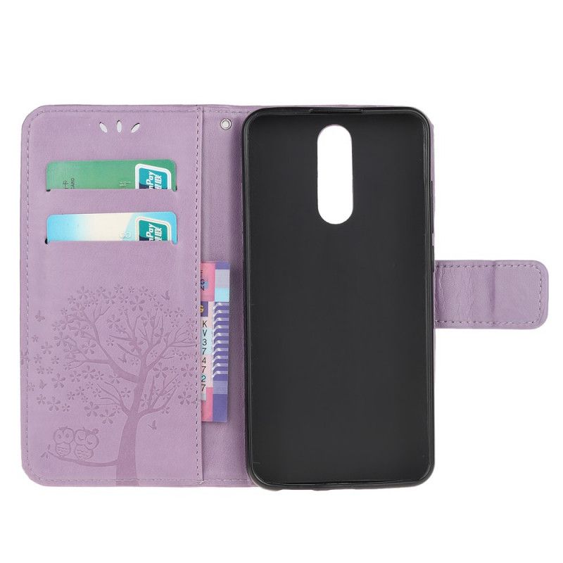 Etui Folio Xiaomi Redmi 8 Czerwony Szary Sowy Drzewne I Stringi