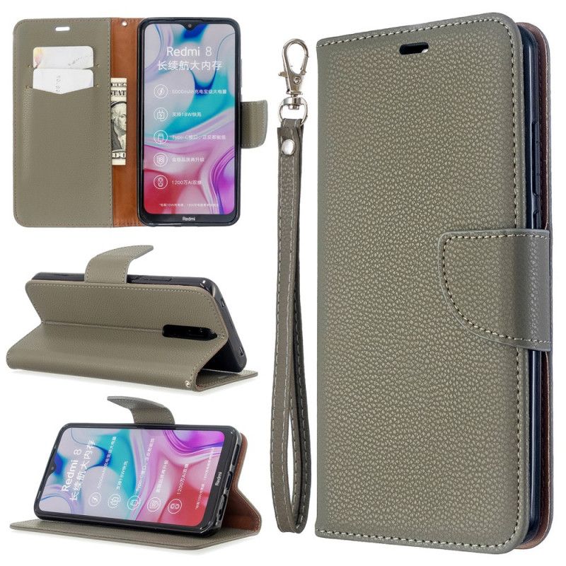 Etui Folio Xiaomi Redmi 8 Fioletowy Purpurowy Kolorowa Skóra Lychee Ze Stringami