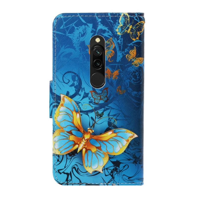 Etui Folio Xiaomi Redmi 8 Granatowy Czarny Wersje Motylkowe Ze Stringami