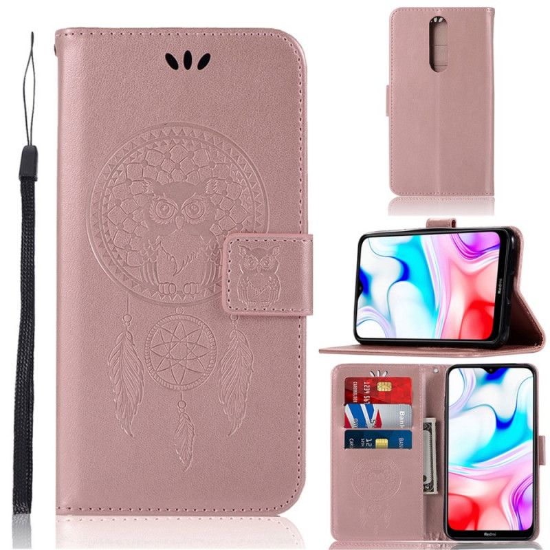 Etui Folio Xiaomi Redmi 8 Różowe Złoto Łapacz Snów Sowy Z Efektem Skóry Etui Ochronne