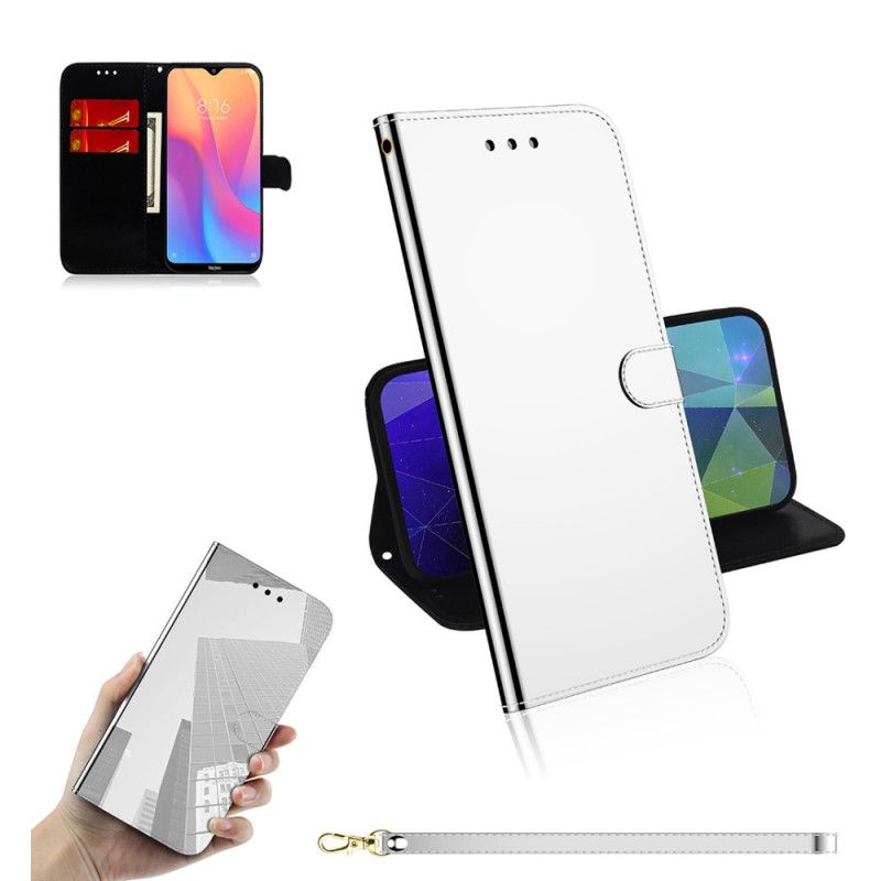 Etui Folio Xiaomi Redmi 8 Różowy Czarny Osłona Lusterka Z Imitacji Skóry