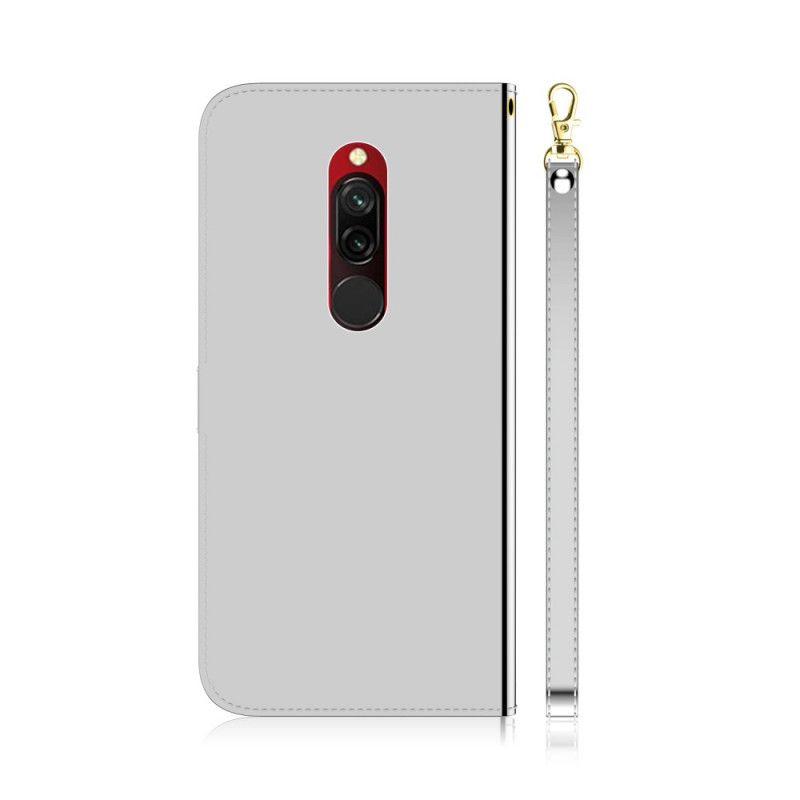 Etui Folio Xiaomi Redmi 8 Różowy Czarny Osłona Lusterka Z Imitacji Skóry