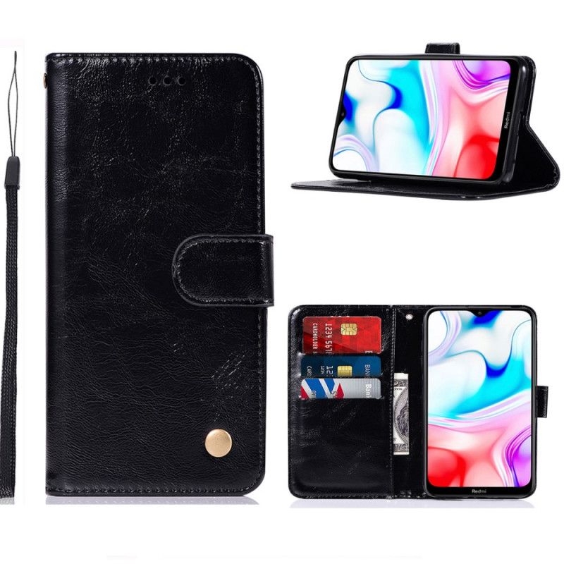 Etui Folio Xiaomi Redmi 8 Szary Czarny Efekt Skóry W Stylu Vintage Z Paskiem