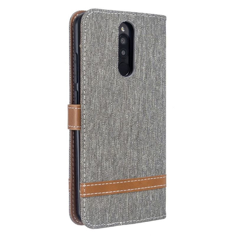 Etui Folio Xiaomi Redmi 8 Szary Czarny Efekt Tkaniny I Skóry Ze Stringami