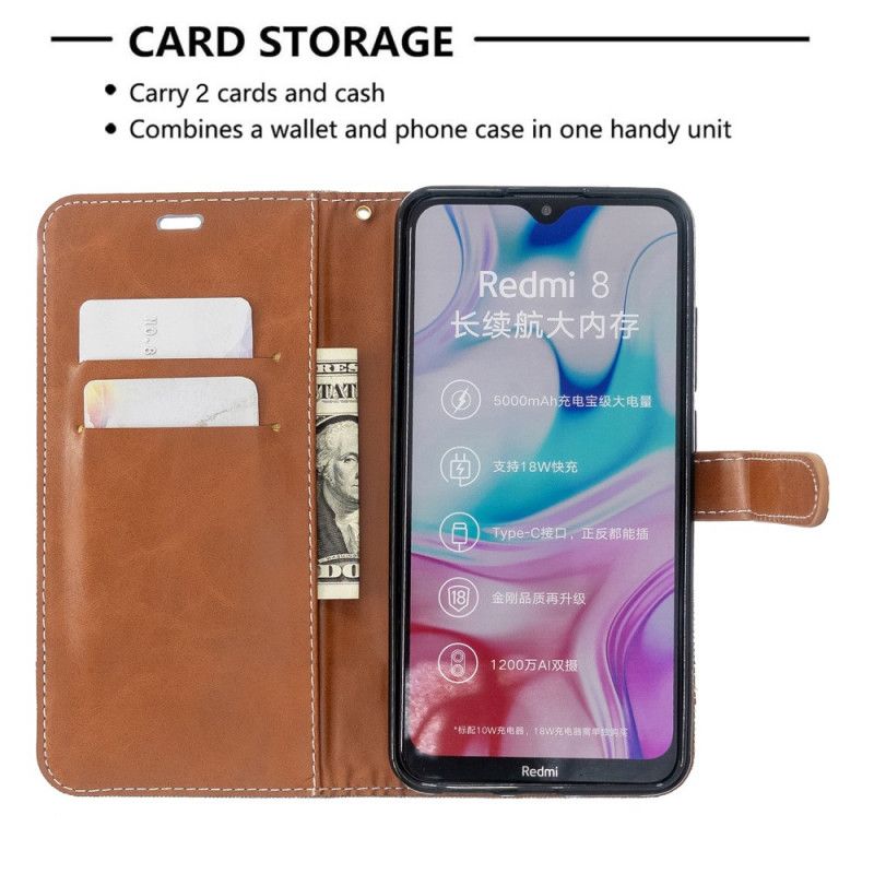 Etui Folio Xiaomi Redmi 8 Szary Czarny Efekt Tkaniny I Skóry Ze Stringami