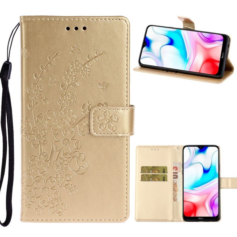 Etui Folio Xiaomi Redmi 8 Złoty Kwiaty Letnie