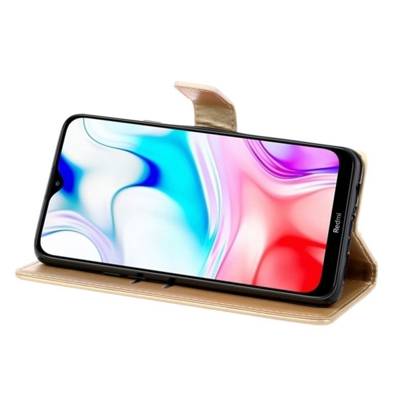 Etui Folio Xiaomi Redmi 8 Złoty Kwiaty Letnie