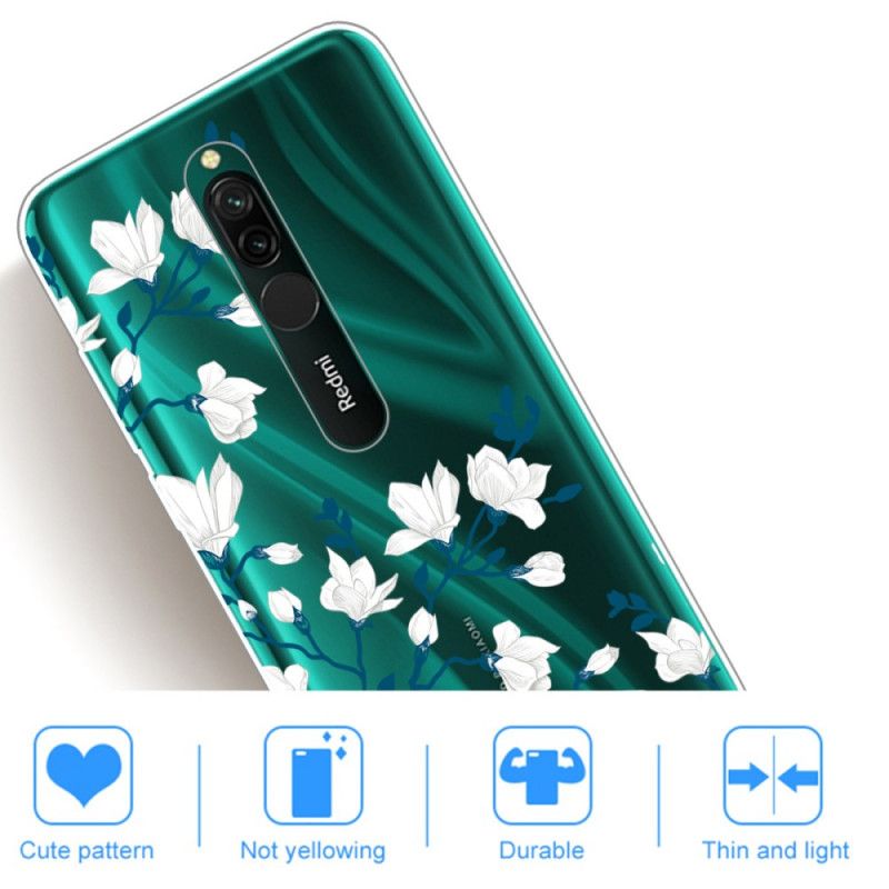 Etui Xiaomi Redmi 8 Białe Kwiaty Etui Ochronne