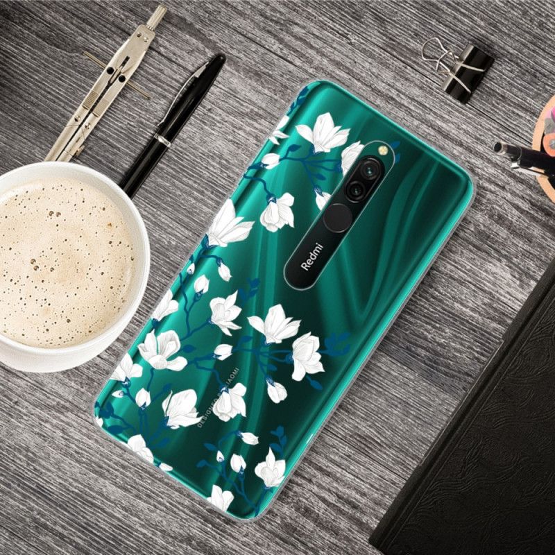 Etui Xiaomi Redmi 8 Białe Kwiaty Etui Ochronne