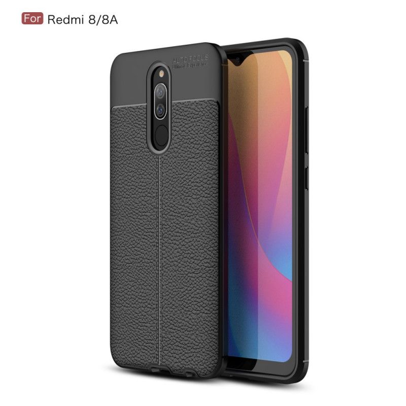 Etui Xiaomi Redmi 8 Czerwony Czarny Efekt Skóry Z Podwójną Linią Liczi