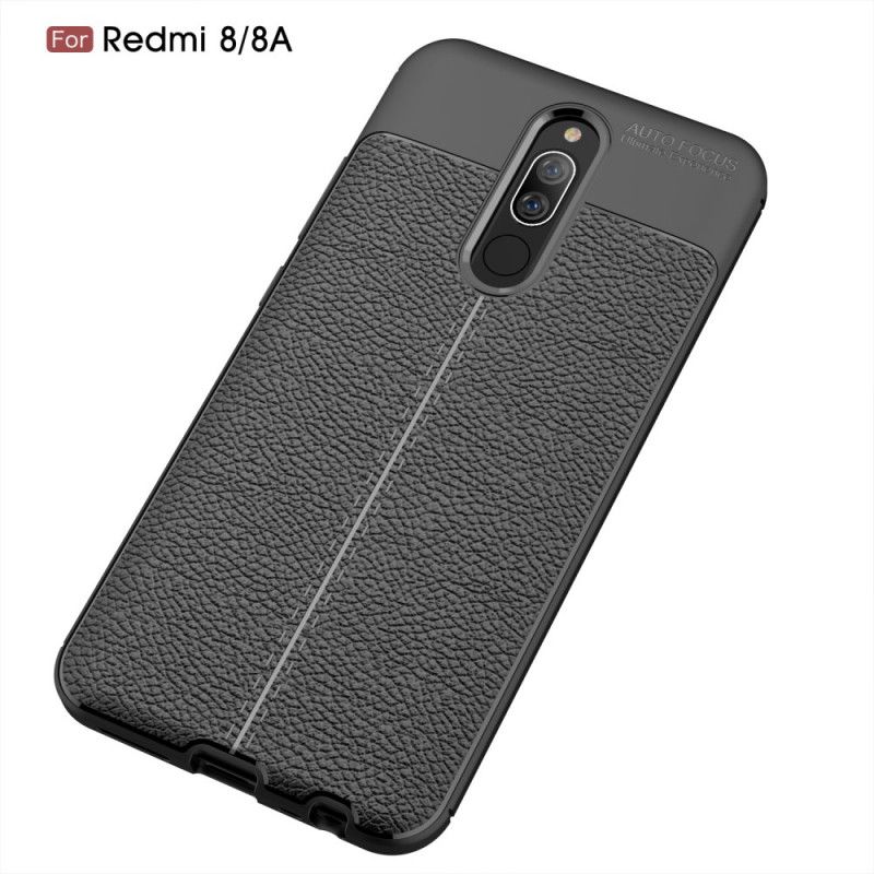 Etui Xiaomi Redmi 8 Czerwony Czarny Efekt Skóry Z Podwójną Linią Liczi