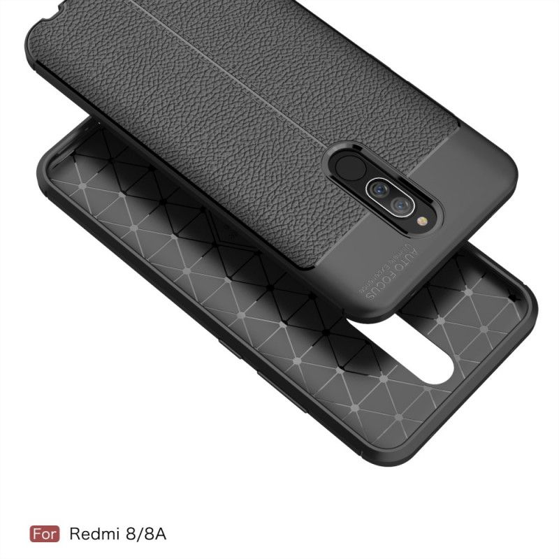 Etui Xiaomi Redmi 8 Czerwony Czarny Efekt Skóry Z Podwójną Linią Liczi