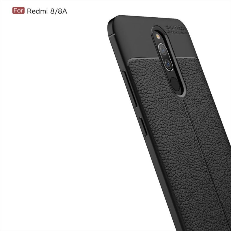 Etui Xiaomi Redmi 8 Czerwony Czarny Efekt Skóry Z Podwójną Linią Liczi