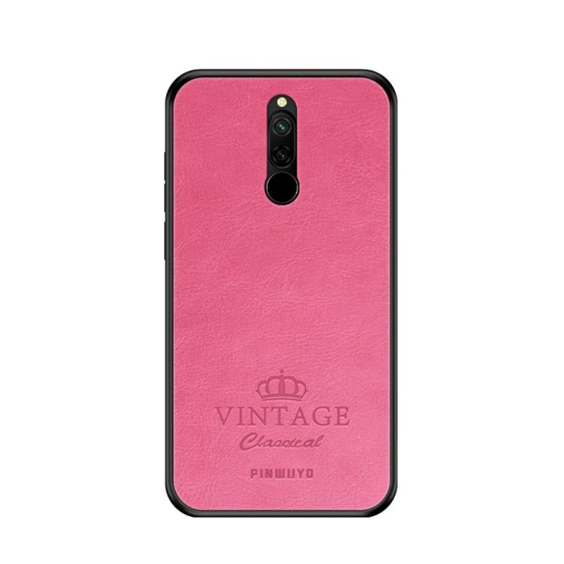 Etui Xiaomi Redmi 8 Magenta Czarny Efekt Skóry Pinwuyo Vintage