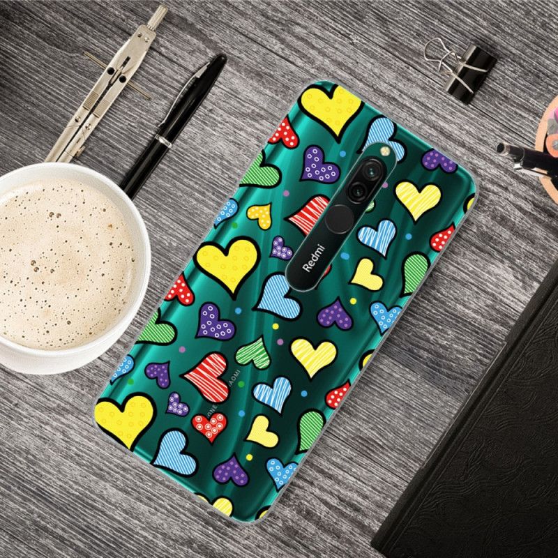 Etui Xiaomi Redmi 8 Wielokolorowe Serca Etui Ochronne