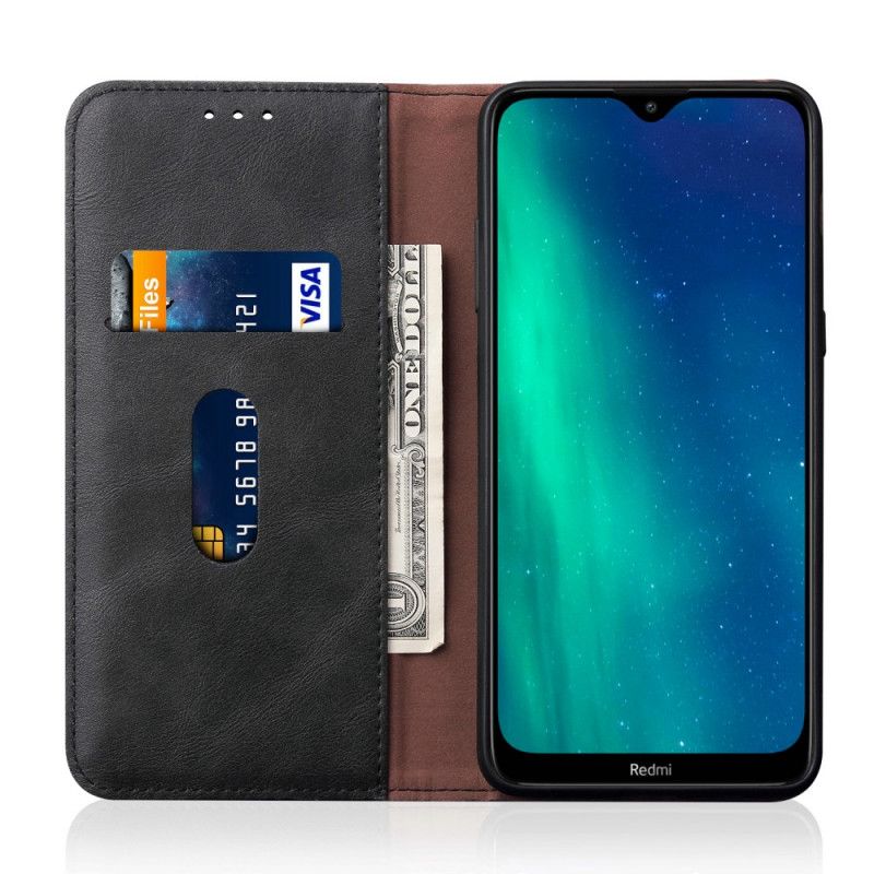 Flip Kotelot Xiaomi Redmi 8 Czerwony Czarny Efekt Szytej Skóry