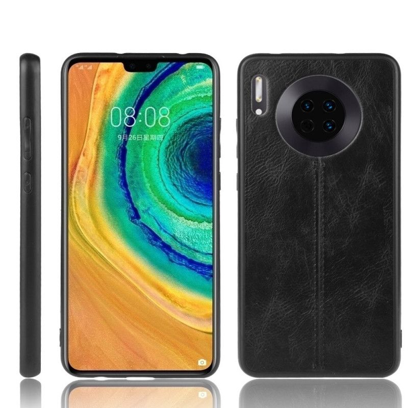 Etui Huawei Mate 30 Czerwony Czarny Efekt Szytej Skóry