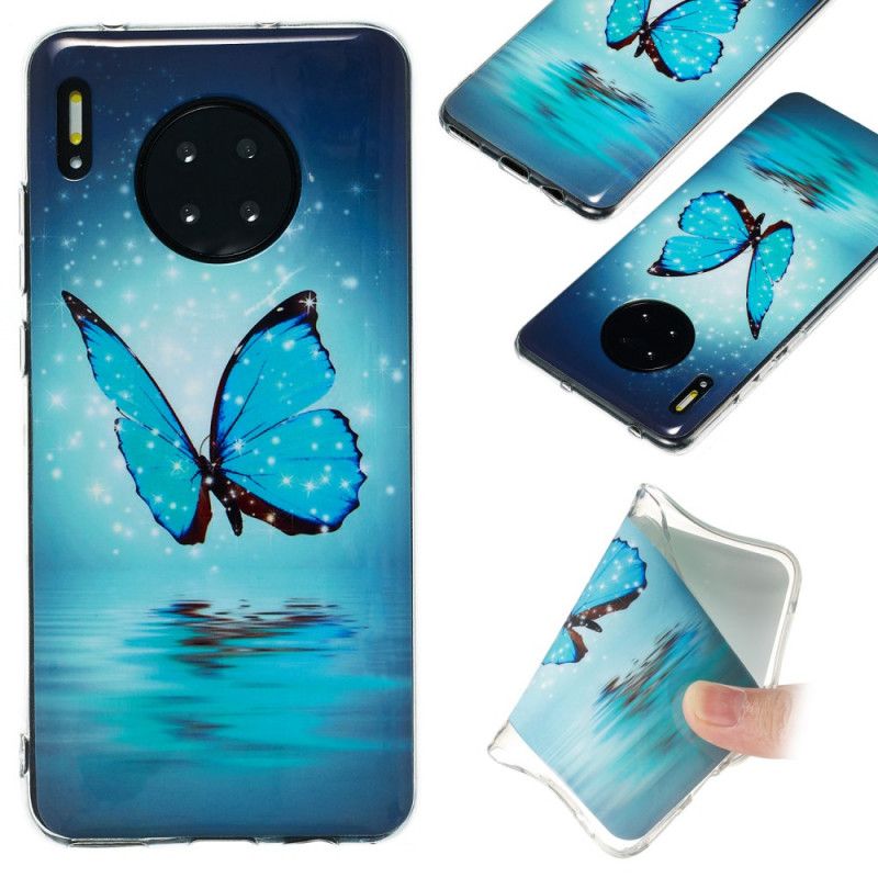 Etui Huawei Mate 30 Fluorescencyjny Niebieski Motyl