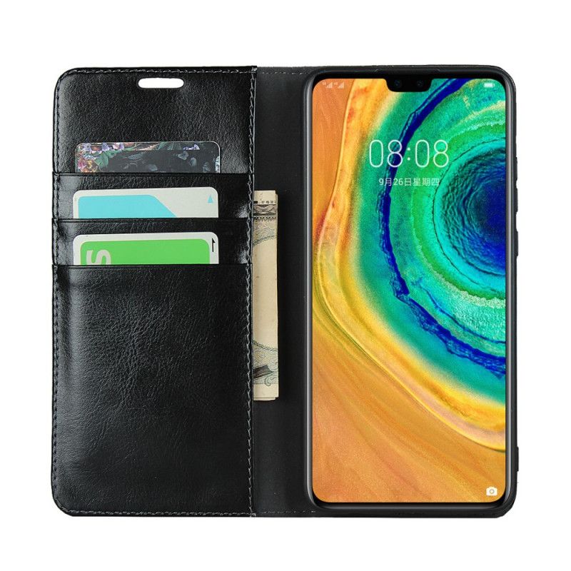 Flip Kotelot Huawei Mate 30 Szary Czarny Prawdziwa Czysta Skóra Etui Ochronne