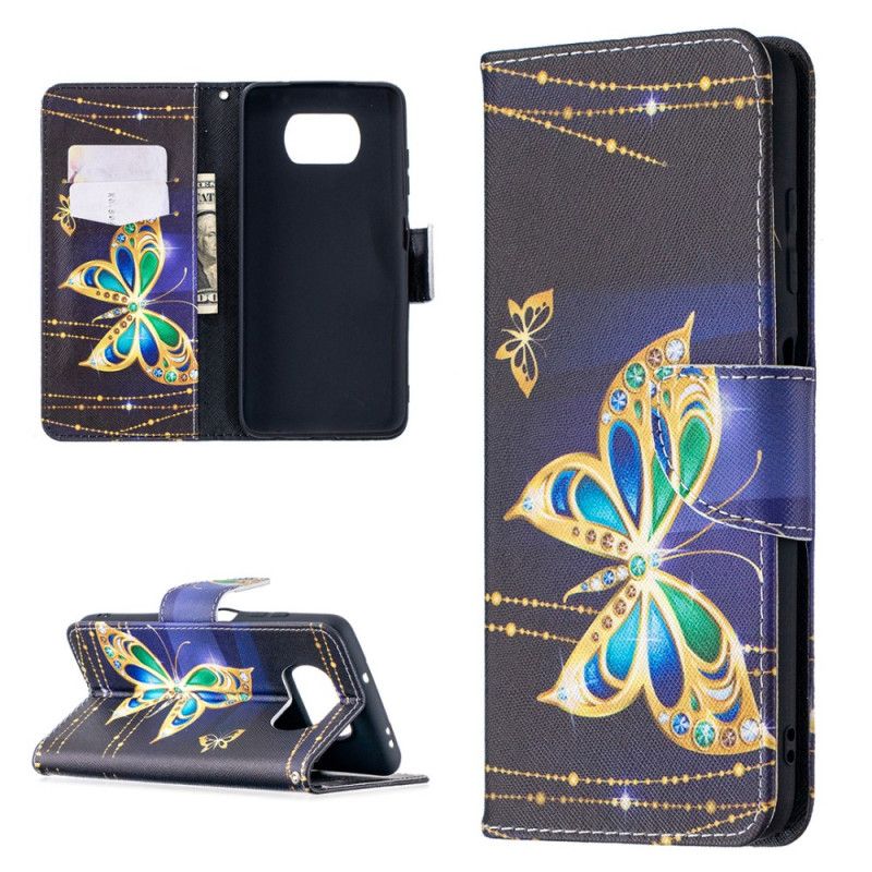 Etui Folio Xiaomi Poco X3 Biały Czarny Magiczne Motyle Etui Ochronne