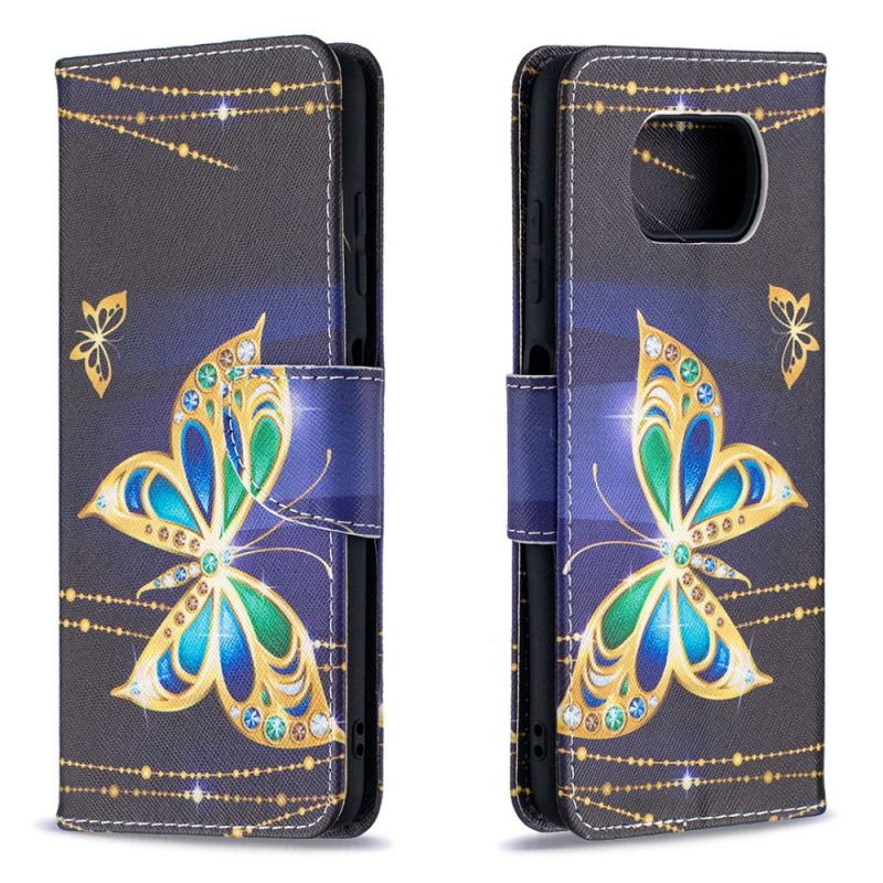 Etui Folio Xiaomi Poco X3 Biały Czarny Magiczne Motyle Etui Ochronne