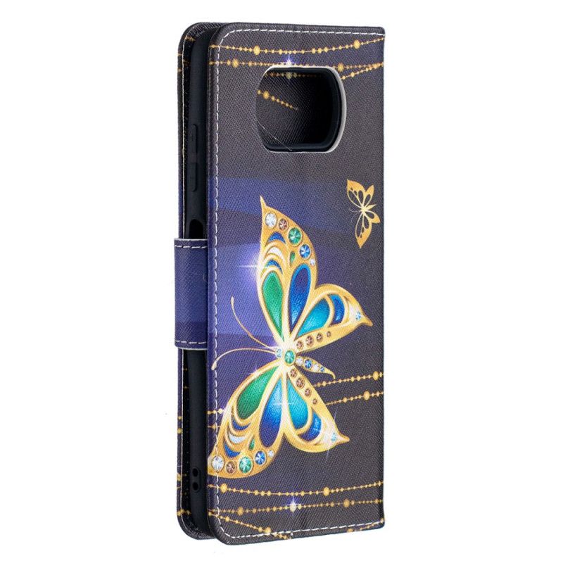 Etui Folio Xiaomi Poco X3 Biały Czarny Magiczne Motyle Etui Ochronne