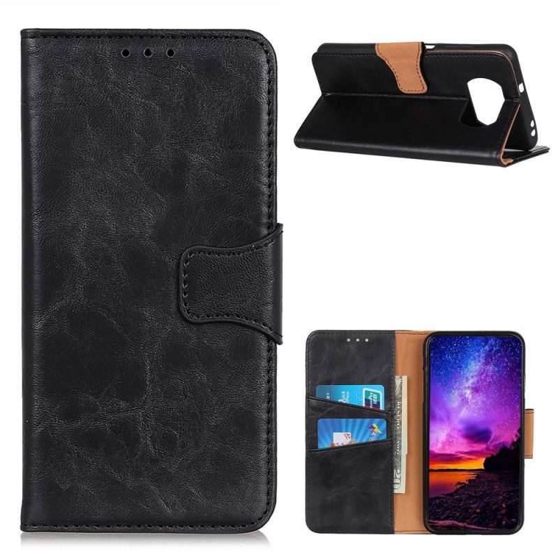 Etui Folio Xiaomi Poco X3 Czerwony Czarny Dwustronne Zapięcie Z Dwoiny Skóry