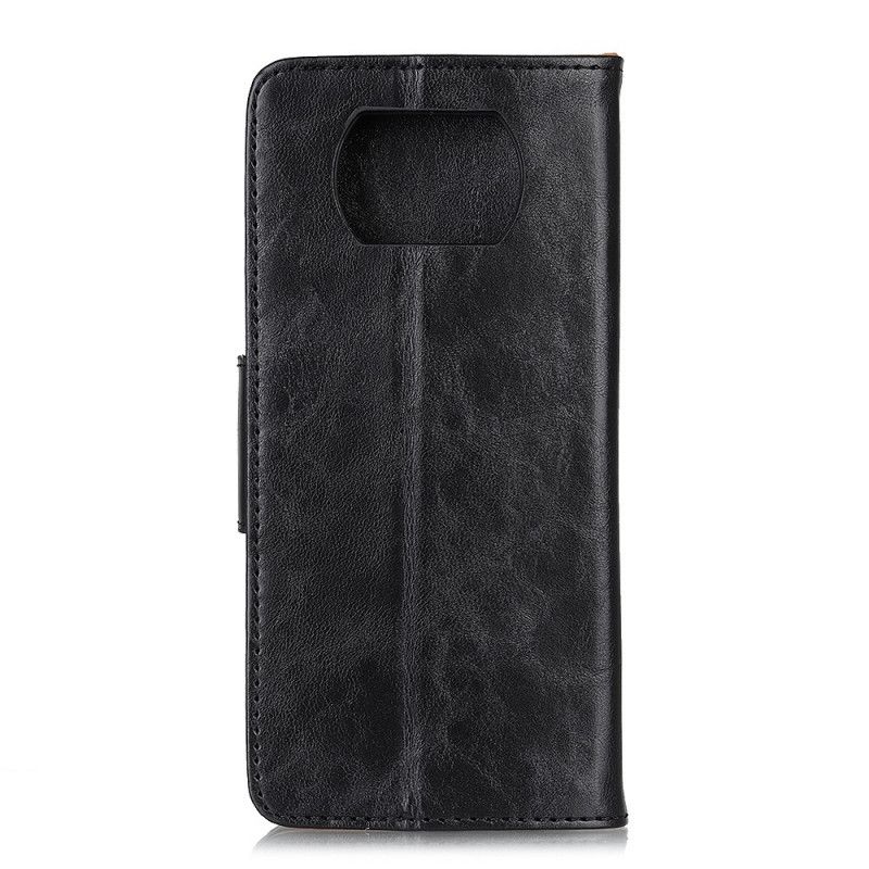 Etui Folio Xiaomi Poco X3 Czerwony Czarny Dwustronne Zapięcie Z Dwoiny Skóry