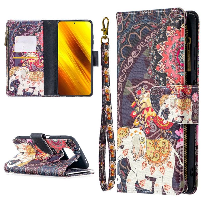 Etui Folio Xiaomi Poco X3 Kieszeń Na Suwak W Kształcie Słonia Etui Ochronne