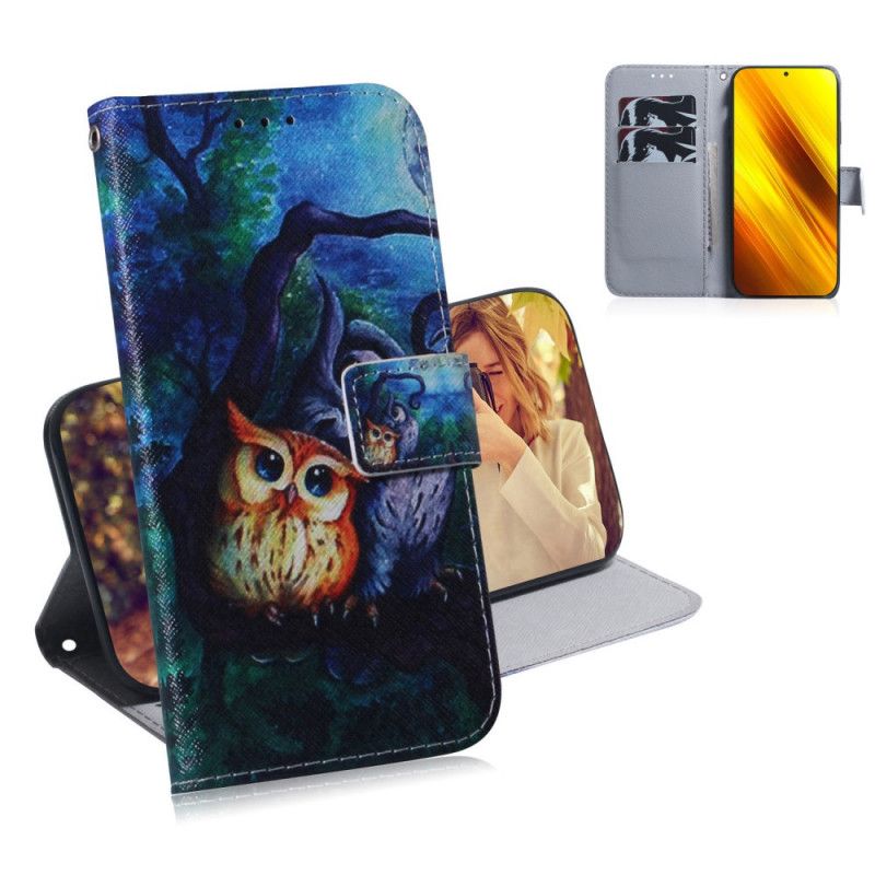 Etui Folio Xiaomi Poco X3 Malowanie Sowy Etui Ochronne